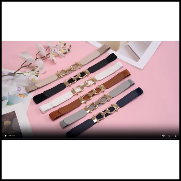 Skinny Elastic Waist Belt Gold Buckle Stretchy Thin Vintage Retro Style